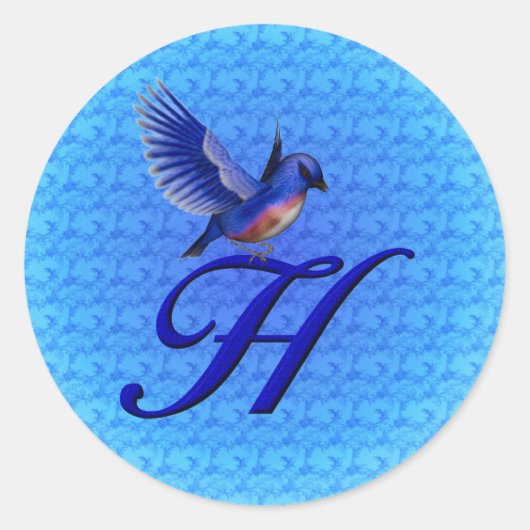 Blauwe Vogel Monogram Eerste Letter H Elegant Ronde Sticker (Voorkant)