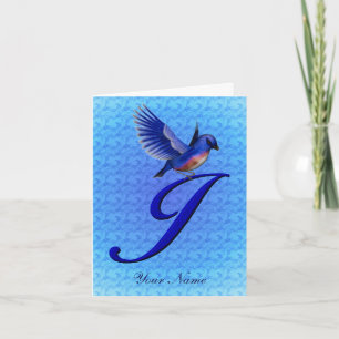 Blauwe Vogel Monogram Eerste Letter J Persoonlijk Notitiekaartje