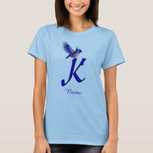 Blauwe Vogel Monogram Eerste Letter K Elegant Gepe T-shirt