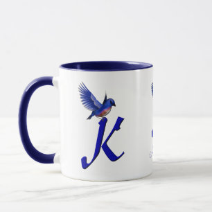Blauwe Vogel Monogram Eerste Letter K Elegant Pers Mok