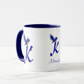 Blauwe Vogel Monogram Eerste Letter K Elegant Pers Mok (Voorkant links)