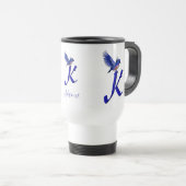 Blauwe Vogel Monogram Eerste Letter K Elegant Pers Reisbeker (Voorkant rechts)