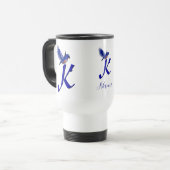 Blauwe Vogel Monogram Eerste Letter K Elegant Pers Reisbeker (Voorkant links)