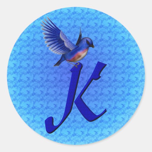 Blauwe Vogel Monogram Eerste Letter K Elegant Ronde Sticker (Voorkant)