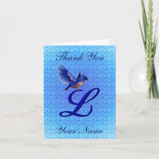 Blauwe Vogel Monogram Eerste Letter L Persoonlijk Bedankkaart (Voorkant)