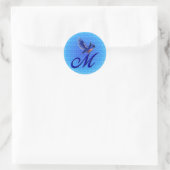 Blauwe Vogel Monogram Eerste Letter M Elegant Ronde Sticker (Tas)