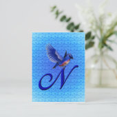 Blauwe Vogel Monogram Eerste Letter N Elegant Briefkaart (Staand voorkant)