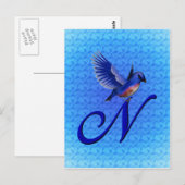 Blauwe Vogel Monogram Eerste Letter N Elegant Briefkaart (Voorkant / Achterkant)