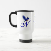 Blauwe Vogel Monogram Eerste Letter N Elegant Pers Reisbeker (Links)