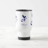 Blauwe Vogel Monogram Eerste Letter N Elegant Pers Reisbeker (Center)