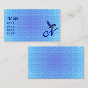 Blauwe Vogel Monogram Eerste Letter N Elegant Visitekaartje