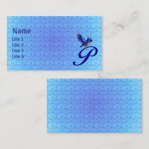 Blauwe Vogel Monogram Eerste Letter P Elegant Visitekaartje