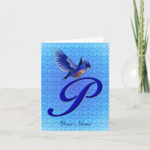 Blauwe Vogel Monogram Eerste Letter P Persoonlijk Notitiekaartje