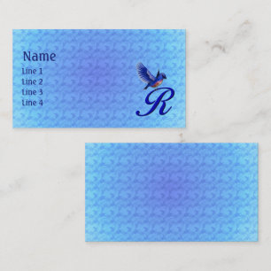 Blauwe Vogel Monogram Eerste Letter R Elegant Visitekaartje