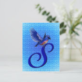 Blauwe Vogel Monogram Eerste Letter S Elegant Briefkaart (Staand voorkant)