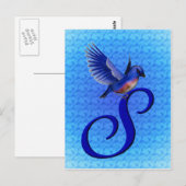 Blauwe Vogel Monogram Eerste Letter S Elegant Briefkaart (Voorkant / Achterkant)