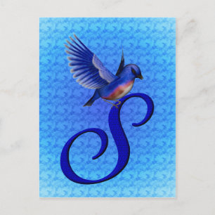 Blauwe Vogel Monogram Eerste Letter S Elegant Briefkaart