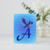 Blauwe Vogel Monogram Initiaal A Briefkaart (Staand voorkant)