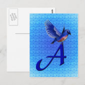 Blauwe Vogel Monogram Initiaal A Briefkaart (Voorkant / Achterkant)