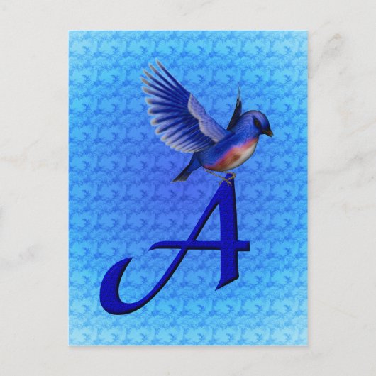 Blauwe Vogel Monogram Initiaal A Briefkaart (Voorkant)