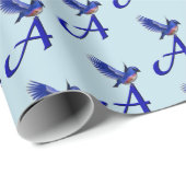 Blauwe Vogel Monogram Initiaal A    Cadeaupapier (Rol Hoek)