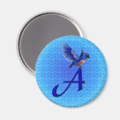 Blauwe Vogel Monogram Initiaal A Magneet (Voorkant / Achterkant)
