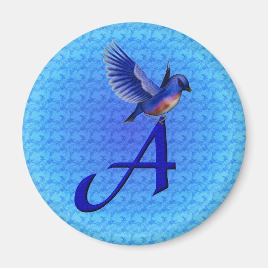 Blauwe Vogel Monogram Initiaal A Magneet (Voorkant)