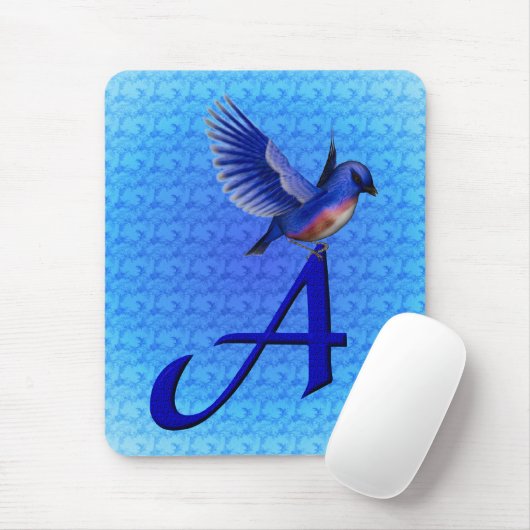 Blauwe Vogel Monogram Initiaal A Muismat (Met muis)