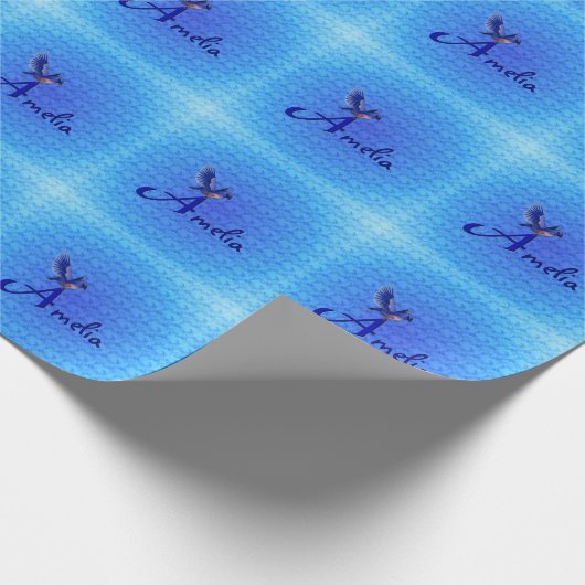 Blauwe Vogel Monogram Initiaal A Persoonlijk Cadeaupapier (Hoek)