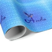 Blauwe Vogel Monogram Initiaal A Persoonlijk Cadeaupapier (Rol Hoek)