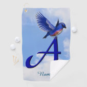 Blauwe Vogel Monogram Initiaal A Persoonlijk Golfhanddoek (Insitu)