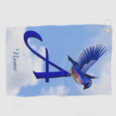 Blauwe Vogel Monogram Initiaal A Persoonlijk Golfhanddoek (Horizontaal)