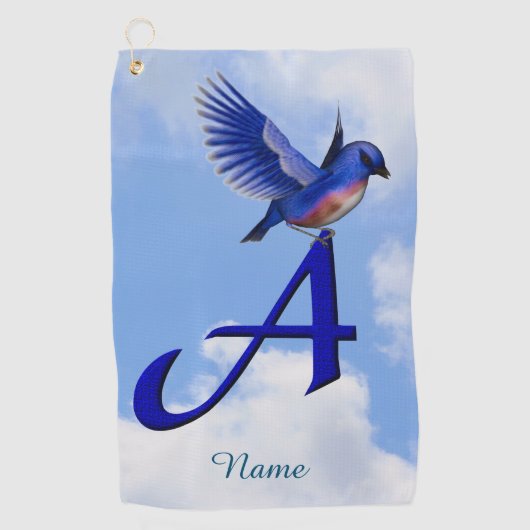 Blauwe Vogel Monogram Initiaal A Persoonlijk Golfhanddoek (Voorkant)
