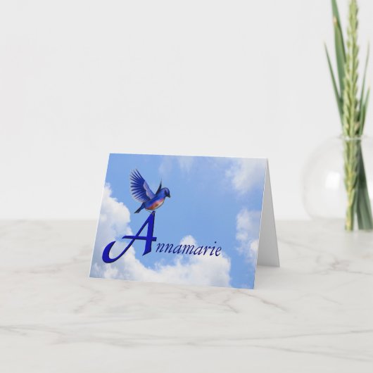 Blauwe Vogel Monogram Initiaal A Persoonlijk Notitiekaartje (Voorkant)