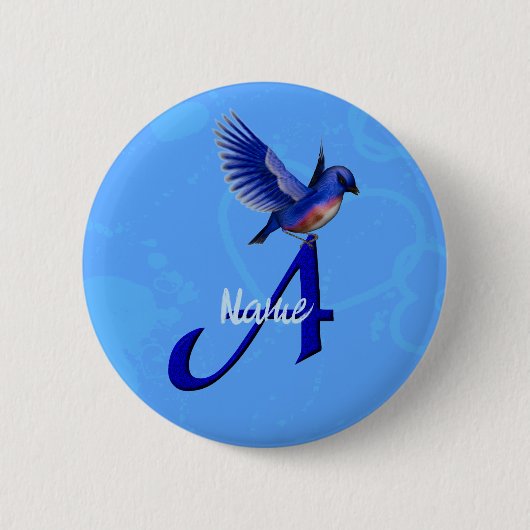 Blauwe Vogel Monogram Initiaal A Persoonlijk Ronde Button 5,7 Cm (Voorkant)