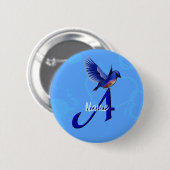 Blauwe Vogel Monogram Initiaal A Persoonlijk Ronde Button 5,7 Cm (Voorkant /achterkant)