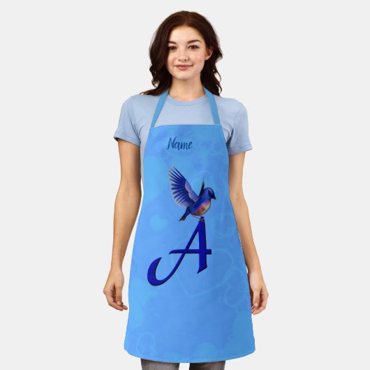 Blauwe Vogel Monogram Initiaal A Persoonlijk Schort (Gedragen)