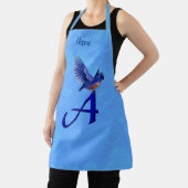 Blauwe Vogel Monogram Initiaal A Persoonlijk Schort (Insitu)