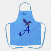 Blauwe Vogel Monogram Initiaal A Persoonlijk Schort (Voorkant)