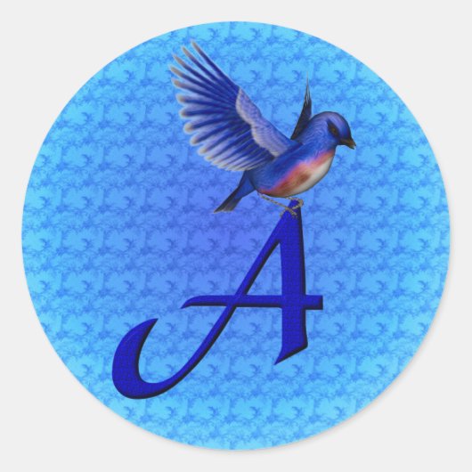 Blauwe Vogel Monogram Initiaal A Ronde Sticker (Voorkant)