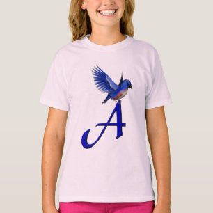 Blauwe Vogel Monogram Initiaal A T-shirt