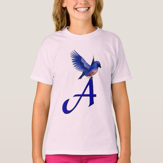 Blauwe Vogel Monogram Initiaal A  T-shirt (Voorkant)