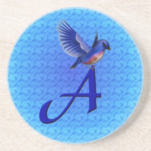 Blauwe Vogel Monogram Initiaal A Zandsteen Onderzetter (Voorkant)