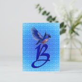 Blauwe Vogel Monogram Initiaal B Elegant Briefkaart (Staand voorkant)