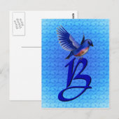 Blauwe Vogel Monogram Initiaal B Elegant Briefkaart (Voorkant / Achterkant)