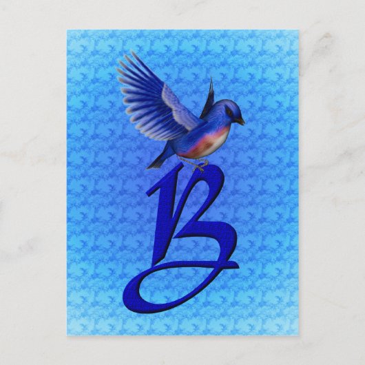 Blauwe Vogel Monogram Initiaal B Elegant Briefkaart (Voorkant)