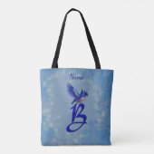 Blauwe Vogel Monogram Initiaal B Gepersonaliseerd Tote Bag (Achterkant)