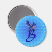 Blauwe Vogel Monogram Initiaal B Magneet (Voorkant / Achterkant)
