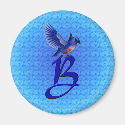 Blauwe Vogel Monogram Initiaal B Magneet (Voorkant)