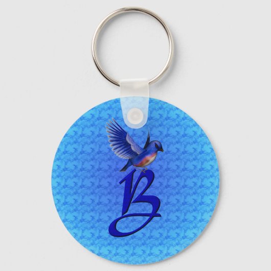 Blauwe Vogel Monogram Initiaal B Sleutelhanger (Voorkant)